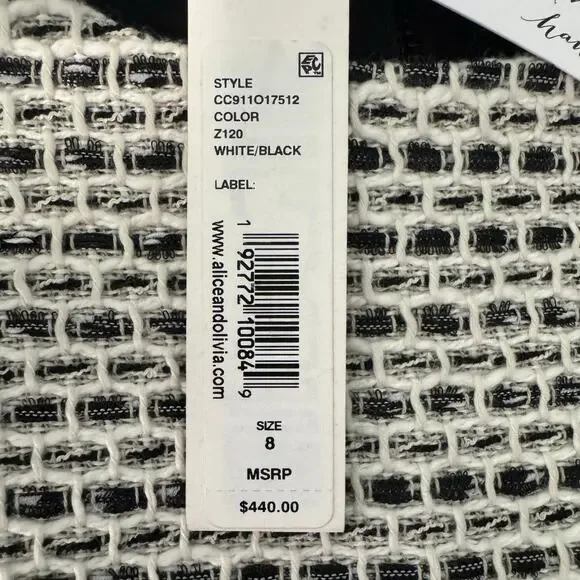 Alice + Olivia Sally Side Zip Tweed Mini Dress 8 Black White Business Casual NEW - Picture 10 of 13